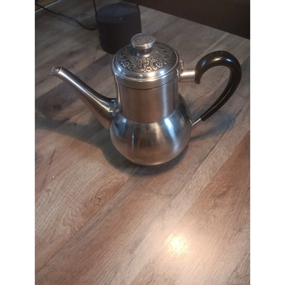 Vintage Stainless Steel Coffee Pot with Decorative Top